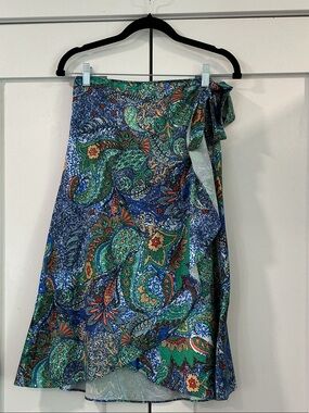Girls' Blue & Green Paisley Tie-Waist Skirt